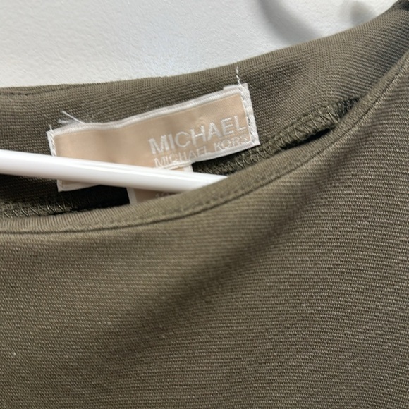 MICHAEL KORS Olive Green Cap Sleeves Gold Hardware MIDI Dress, Size 12 - Picture 4 of 4